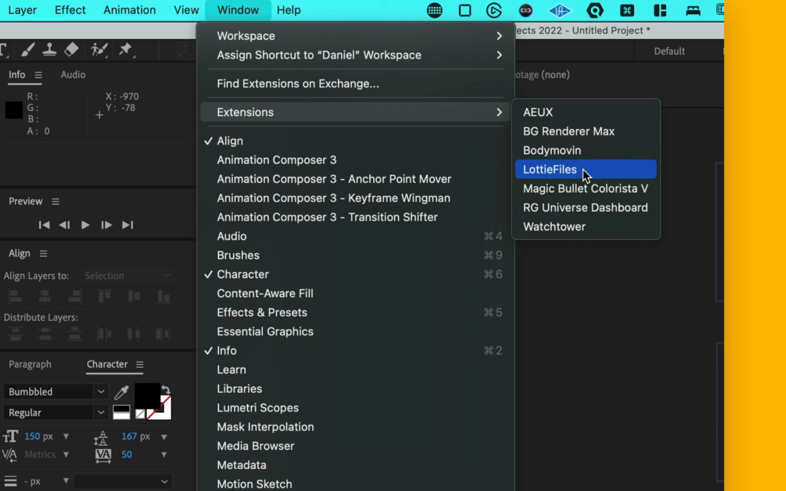 click Window > Extensions > LottieFiles