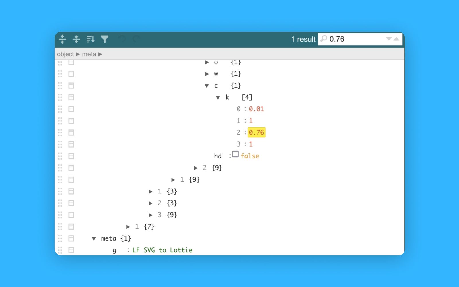 Editing colors in the Lottie JSON Editor